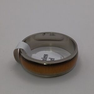 Stainless Steel Ring Band with Brown Accent U.S Size  10.25